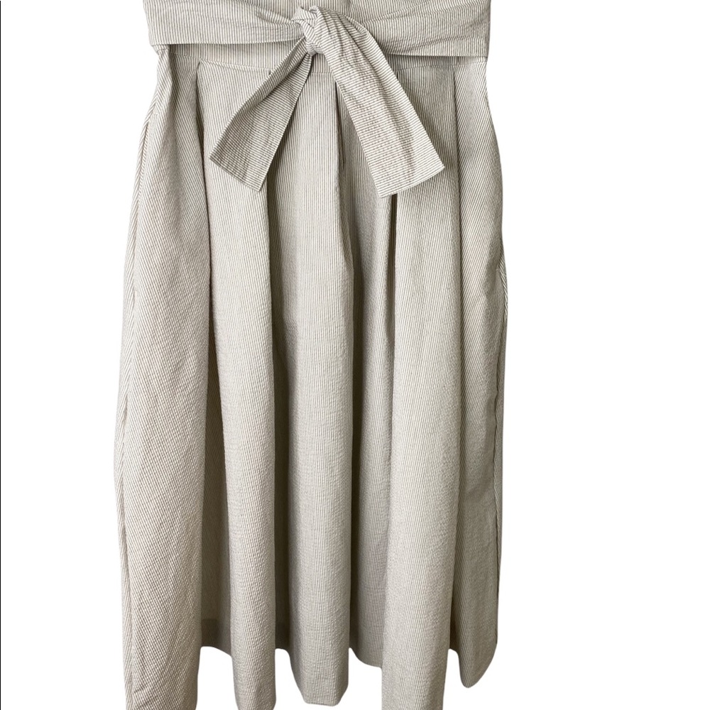 H & M Striped Front Tie Seersicker Bell Shaped Midi Skirt 0